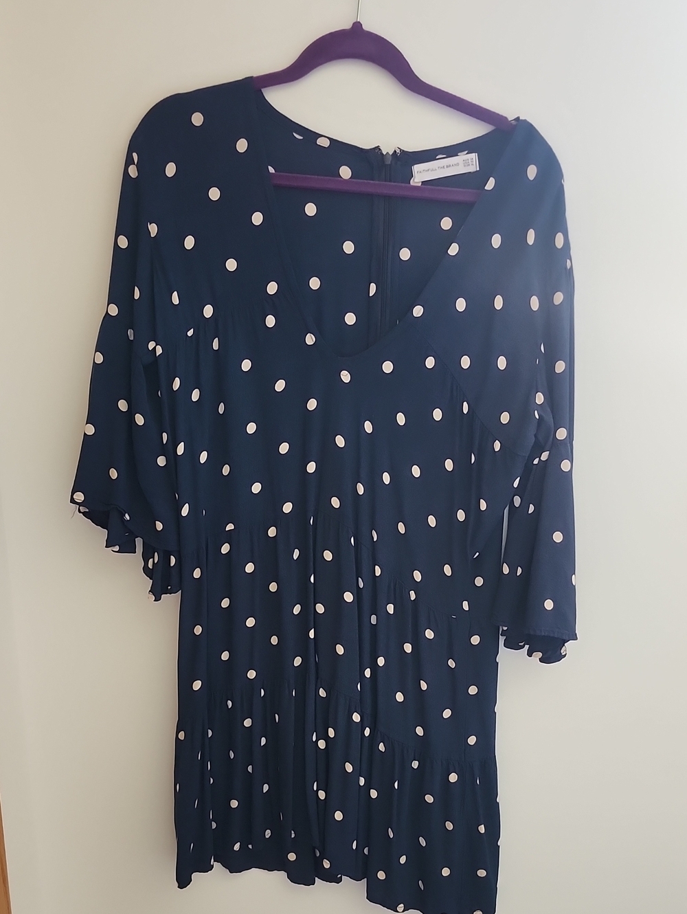 Faithfull the Brand Navy and White Polka Dot Dress